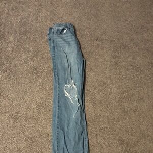 women’s straight leg ripped blue jeans
